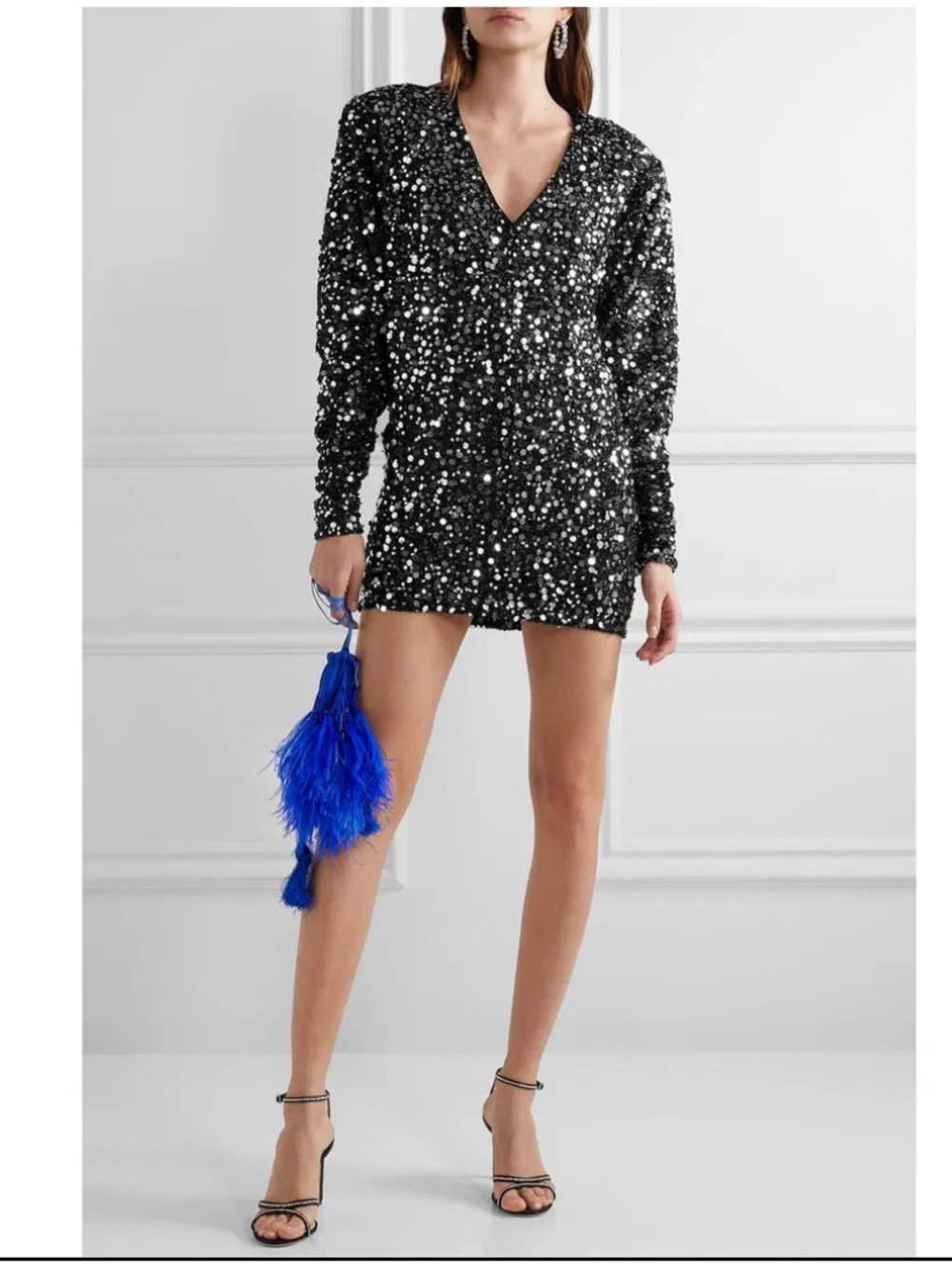 Rotate Birger Christensen Masha Embellished Mini Dress Sequin V-Neck tunic Sz S
